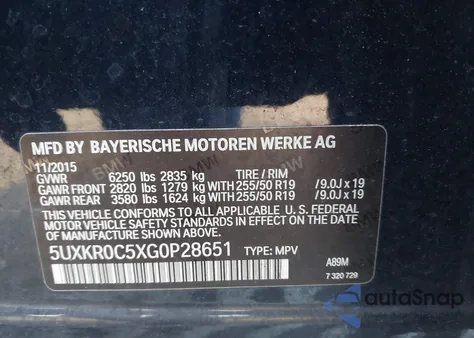 2016 BMW X5 xDrive35I from USA, damaged, VIN 5UXKR0C5XG0P28651
